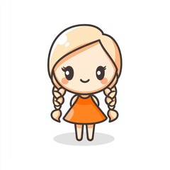 Cute girl with pigtails in an orange dress