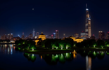 Fototapeta premium Night View of City: Fusion of Classic and Modern