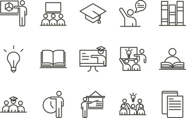 Education Icons Learning, Teaching, Graduation, and Knowledge Vector Illustrations - Perfect for Websites, Presentations, and Educational Materials
