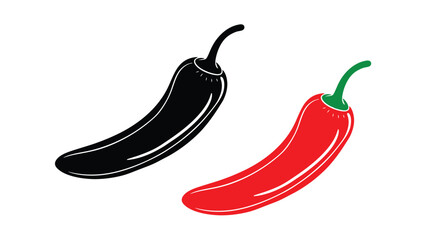 Red hot natural chili pepper icons set. Vector Asian and Mexican spicy food 