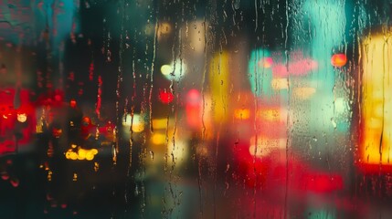 Rain falling on glass window surface