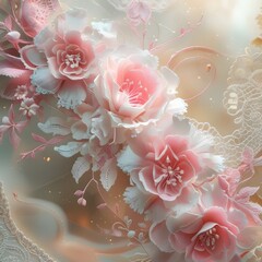 Exquisite Floral Cascade: A mesmerizing display of intricately crafted pastel pink flowers cascades across a textured surface, each delicate petal whispering tales of elegance and beauty.