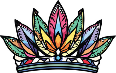 Colorful vector illustration of a decorative feather crown isolated on white background.