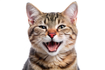 happy and cute cat laughing isolated on white background