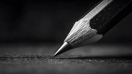 Closeup Black and White Graphite Pencil Point on Dark Surface