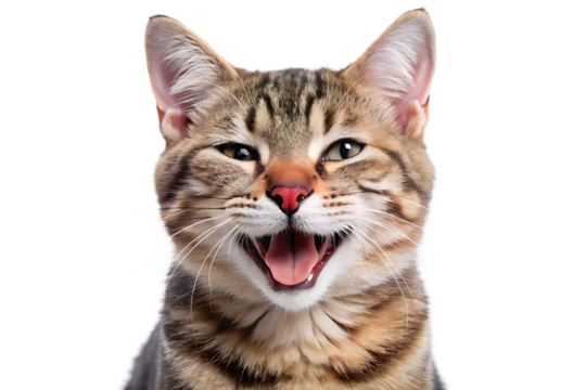 happy and cute cat laughing isolated on white background - Powered by Adobe