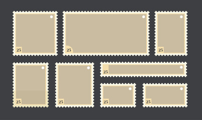 blank stamps, collection of serrated postal sticker templates in different sizes