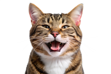 happy and cute cat laughing isolated on white background