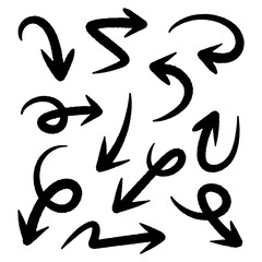 Collection of black hand drawn arrows isolated on white background