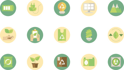 Eco-Friendly Icons Sustainable Energy, Recycling, and Green Living Illustrations