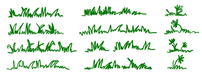 Hand drawn grass vector line natural field silhouette shadow doodle. Blossom silhouette flowers spring illustration in sketchy style isolated on white 