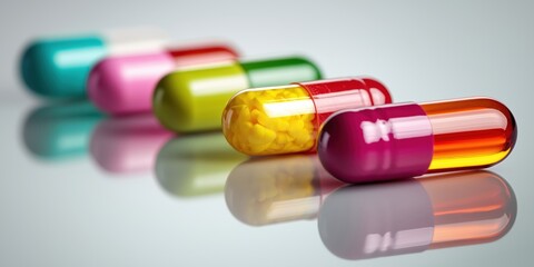 A set of multicolored capsules with medication, highlighted on a white background