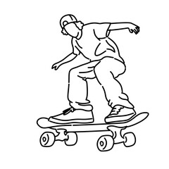 Coloring Line Art of Person Doing Skateboard Trick – Outdoor Sport Illustration for Book and Sticker Design