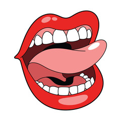 Naklejka premium A Stylized Cartoon Illustration of an Open Mouth with Red Lips