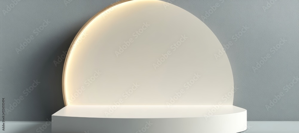 Poster elegant minimalist display stage with white cylinder platform and modern geometric backdrop design