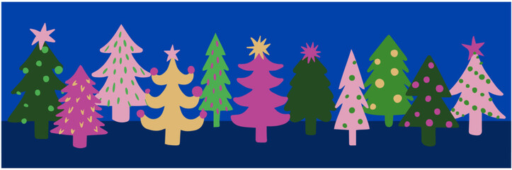 Hand drawn Christmas tree doodle set - festive holiday tree illustrations collection
