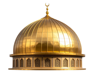 Golden Dome of Mosque with Crescent Finial in Morning Light, isolated on transparent background PNG