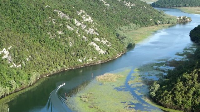 panoramic of river Crnojevica and mountains seen from Pavlova Strana lookout. Montenegro
