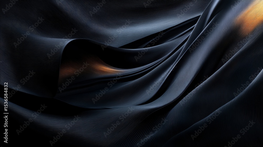 Poster elegant abstract dark wavy fabric with serene deep fluid texture and shimmering highlights design