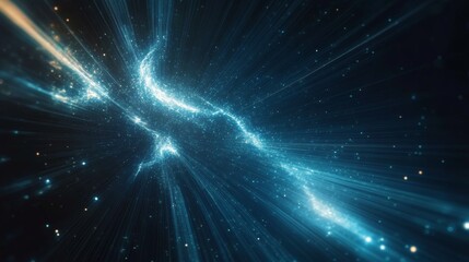 Obraz premium Futuristic Hyper Speed Tunnel with Blurred Blue Light Lines for Space Adventure Background