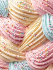 Colorful meringue swirls creating a sweet and festive background