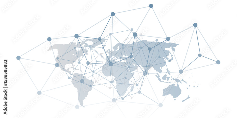 Poster a conceptual vector graphic creative design showing a world map overlaid with a network of interconn