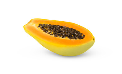 A cut in a half of ripe papaya fruit isolated.