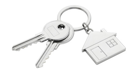Silver House Key Keychain Design for Real Estate Home Ownership Symbol, transparent background