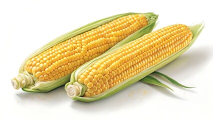 Two ears of sweet corn isolated on white background