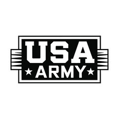 USA army emblem inside black rectangle with stars and stripes, symbolizing american military service honor and tradition on white

