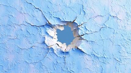 Cracked Blue Wall with Hole: Abstract Texture