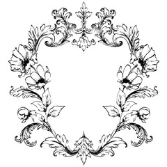 Vintage line art ornamental floral frame