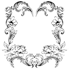 Vintage line art ornamental floral frame