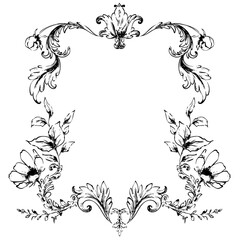 Vintage line art ornamental floral frame
