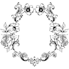 Vintage line art ornamental floral frame