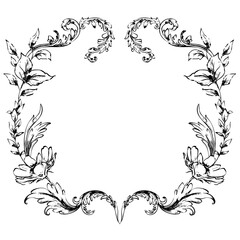 Vintage line art ornamental floral frame