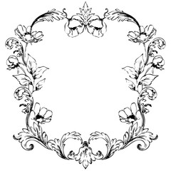 Vintage line art ornamental floral frame