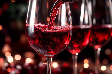Premium a Wine Glass Being Filled with Rich, Deep Red Wine