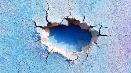 Cracked Blue Wall Texture: Abstract Hole in Paint