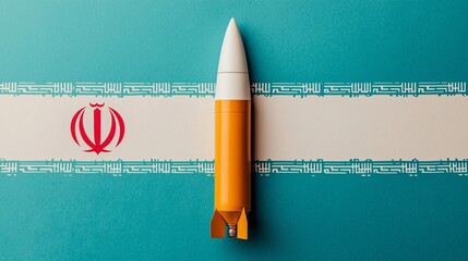 Iranian Missile on Flag Background Military Politics Geopolitics Concept
