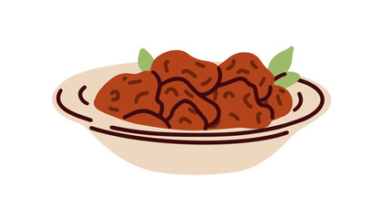 Soy dish, vegan meat food. Veg meal with plant-based chicken chunks, pieces served in bowl. Soya protein slices, healthy vegetarian Asian cuisine. Flat vector illustration isolated on white background