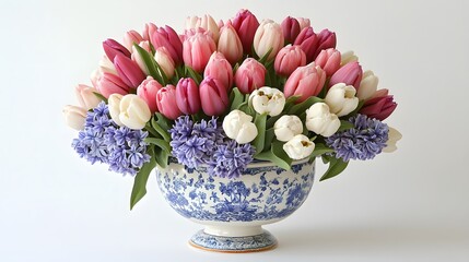 Obraz premium Spring floral arrangement in a decorative bowl.