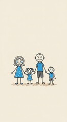 Fototapeta premium Whimsical Stick Figure Family Portrait with Polka Dots and Simple Smiles