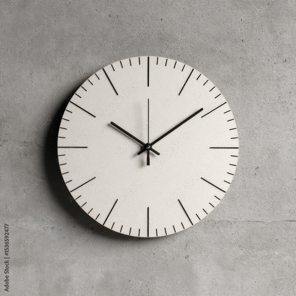 Poster minimalist clock on concrete wall, illustrating time management and punctuality in business and pers