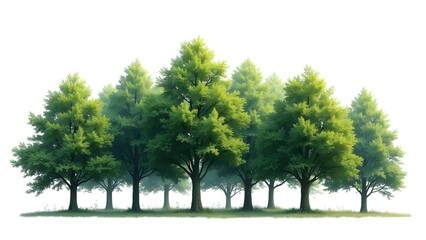 Obraz premium Isolated Green Forest Trees with Summer Foliage on White Background