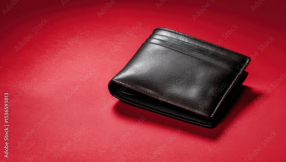Aufkleber leather wallet on red background, symbolizing financial security and personal spending, ideal for bu