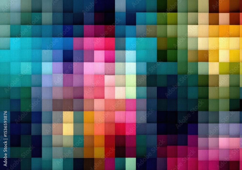 Aufkleber Colorful Pixelated Squares Creating Abstract Mosaic, Representing Modern Technology and Digital Innovation, Perfect for Creative Backgrounds and Visual Communication : Generative AI