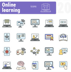 Fototapeta premium Online learning icons representing different aspects of digital education
