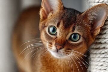 Close-up Portrait of Abyssinian Kitten With Green Eyes, Representing Pet Adoption and Animal Welfare : Generative AI
