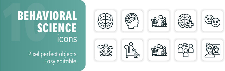 Set of behavioral science icons depicting human psychology